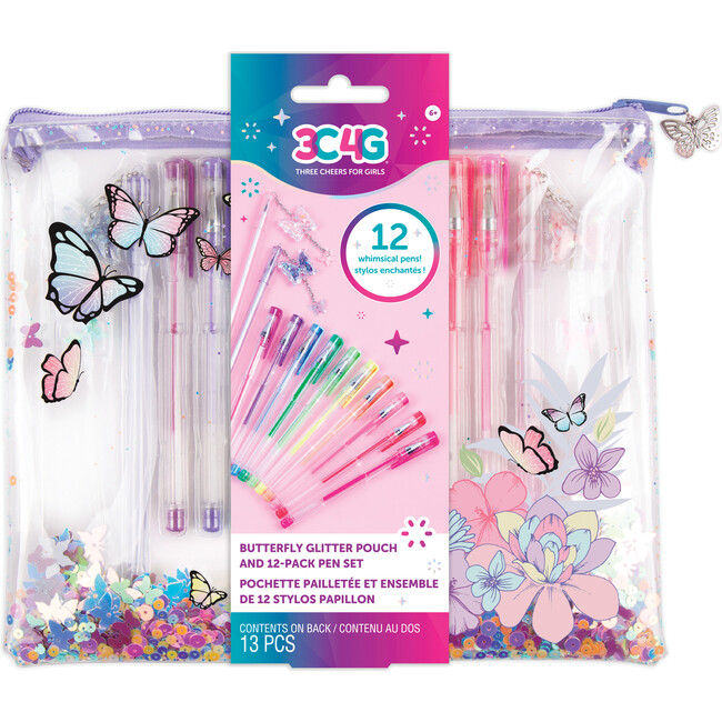 Butterfly Glitter Pouch & 12pk Pen Set