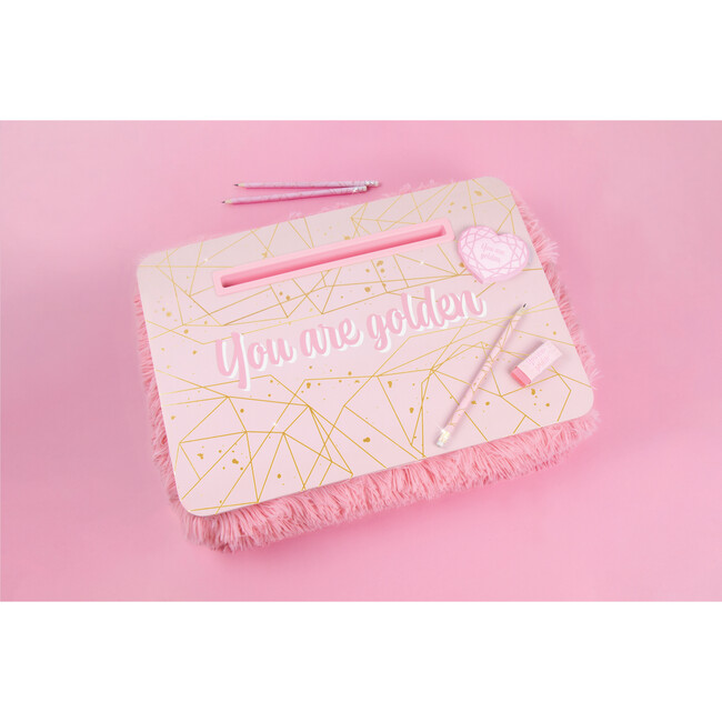 Pink & Gold Deluxe Fur Lap Desk - Art Supplies - 6
