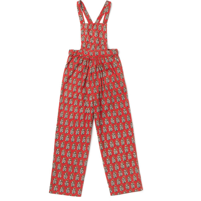 Quilted Overalls, Red Block Print