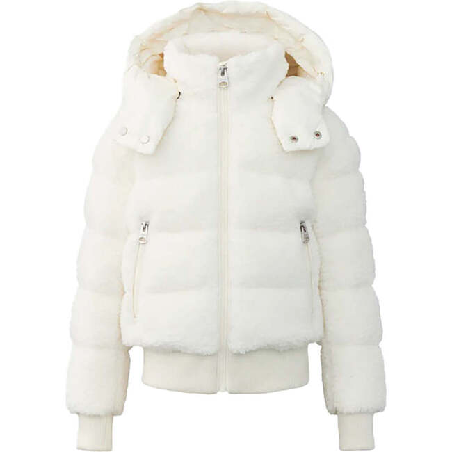 Ari Toddler Hooded Plush Down Jacket, Ivory - Coats - 1