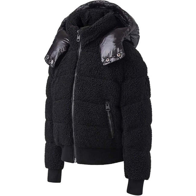 Ari Hooded Plush Down Jacket, Black