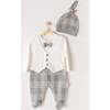 Little Hedgehog Chic Plaid Babysuit & Hat, White - Onesies - 2