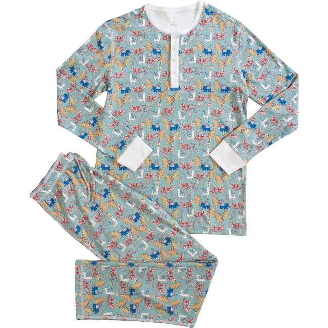 Men's Prancing Deer Spencer Set, Teal - Pajamas - 1