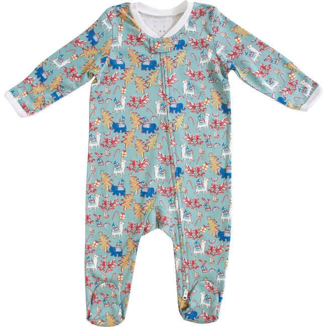 Prancing Deer Infant Footie Pajamas, Teal
