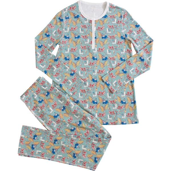 Roller Rabbit x Maisonette, Women's Prancing Deer Pajamas, Teal ...