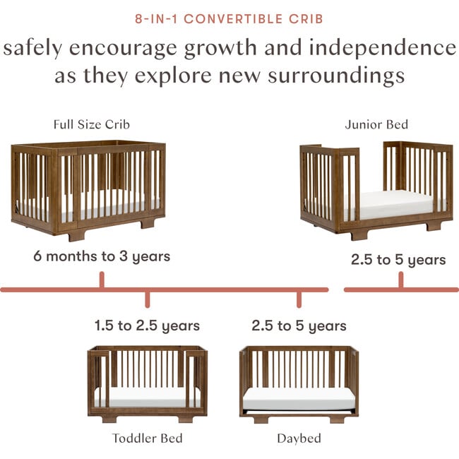 Yuzu 8-in-1 Convertible Crib with All-Stages Conversion Kits, Natural Walnut - Cribs - 7