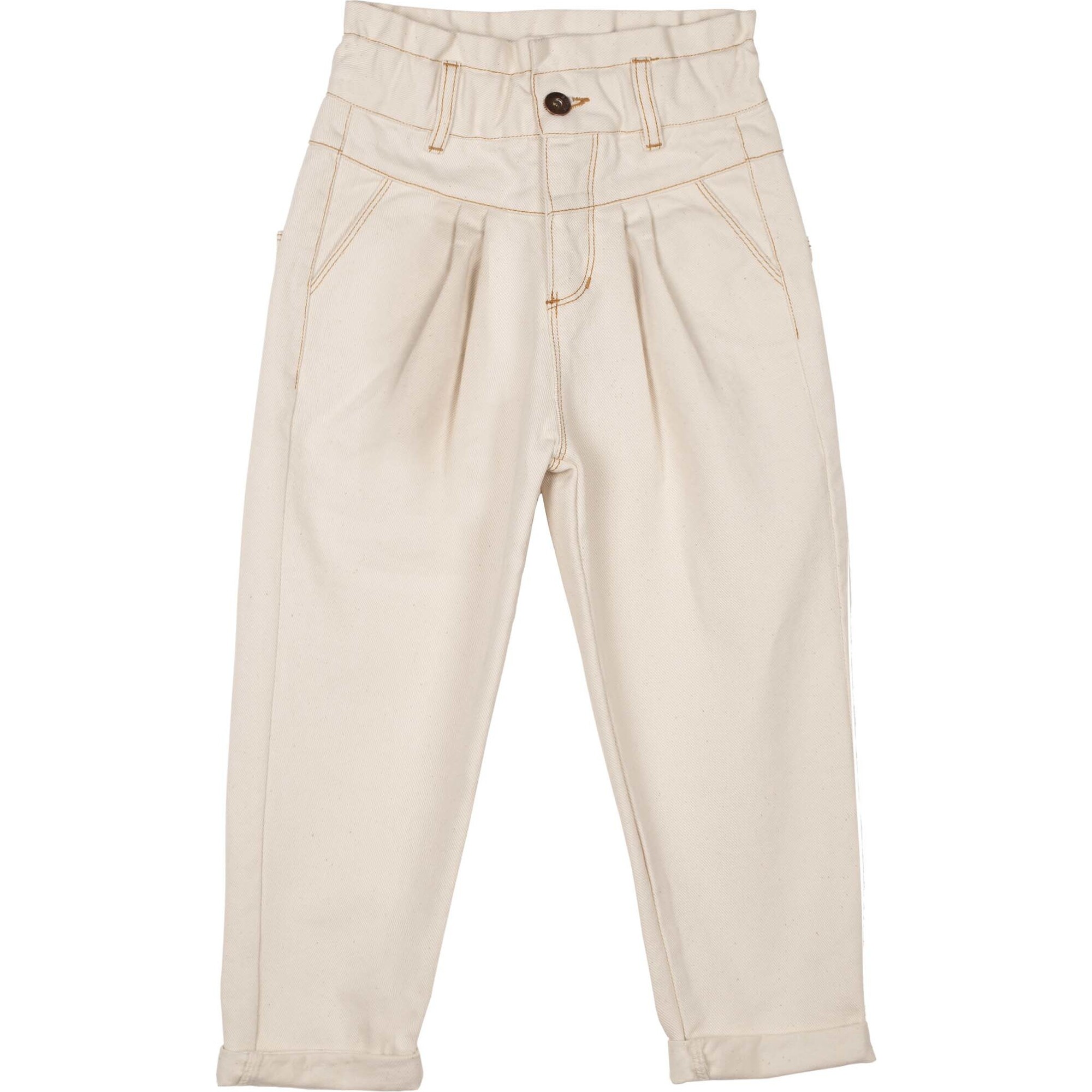Washed Ruffle Denim Pant, Cream - Jeans - 1