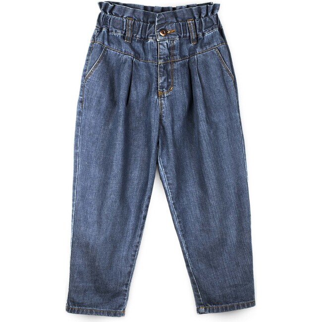 Washed Ruffle Denim Pant, Blue - Jeans - 1
