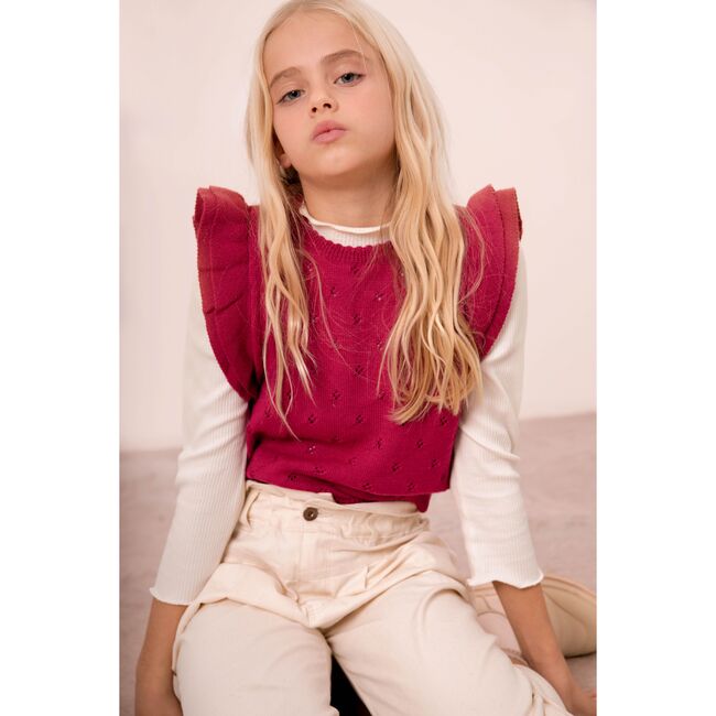 Wool Openwork  Waistcoat, Fuschia - Sweaters - 2