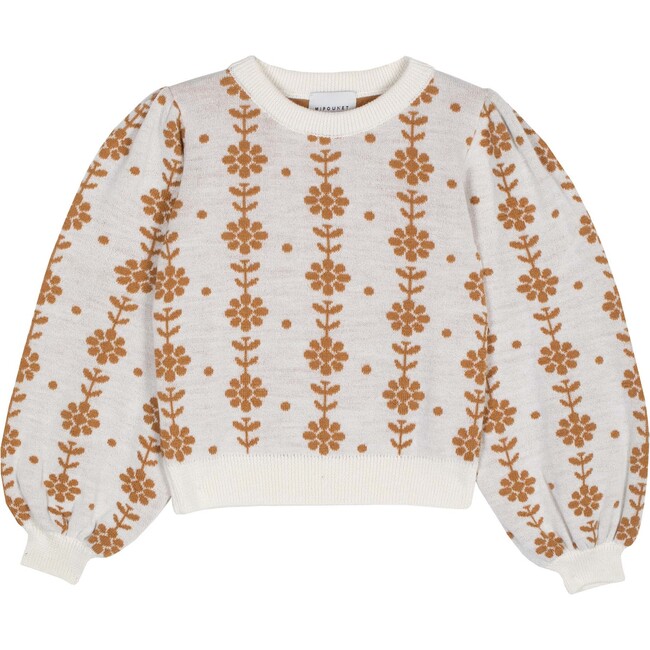 Wool Braided Flower Sweater, Cream/Caramel - Sweaters - 1