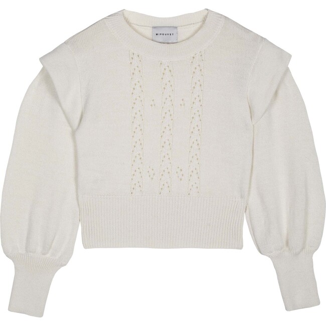 Wool Openwork Sweater, Cream - Sweaters - 1