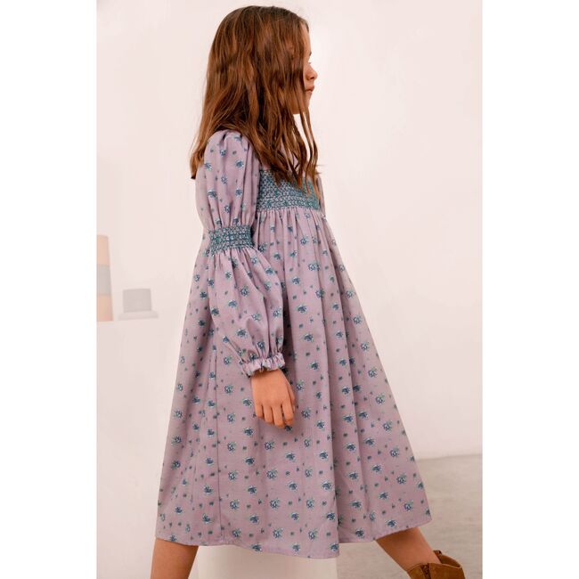 Smocked Viyella Rose Dress, Mauve - Dresses - 3
