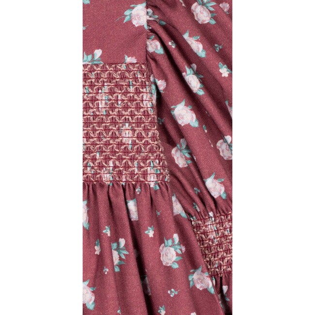 Smocked Viyella Rose Dress, Burgundy - Dresses - 4