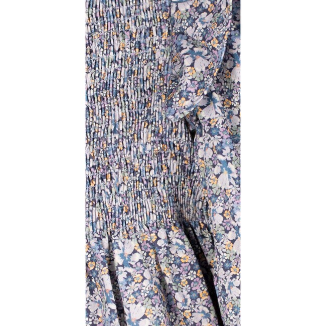 Smocked Popelin Flower Dress, Blue - Dresses - 4