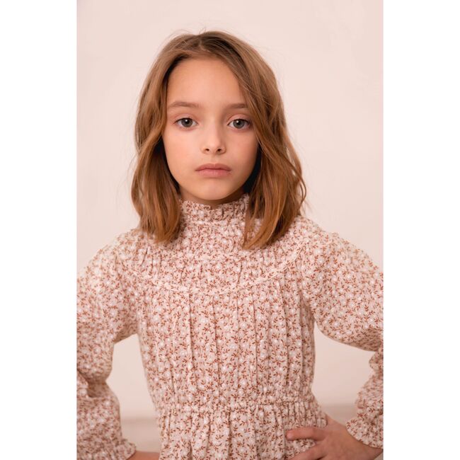 Frilled Gauze Dress, Brown - Dresses - 5