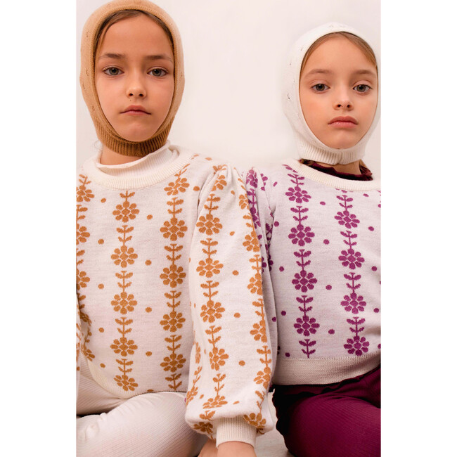 Wool Braided Flower Sweater, Cream/Caramel - Sweaters - 3