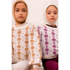 Wool Braided Flower Sweater, Cream/Dark Mauve - Sweaters - 2 - thumbnail
