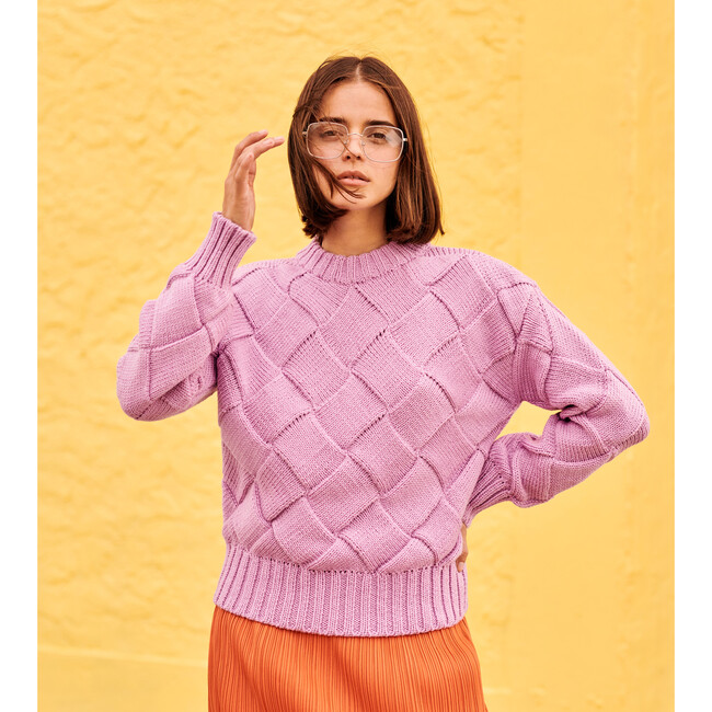 Women's Basket Weave Sweater, Lavender - Sweaters - 2