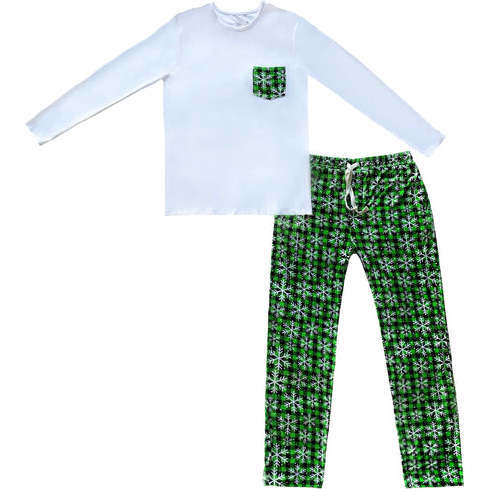 Men's Pine Lumber Snowflake Christmas Holiday Long Sleeve Bamboo Loungewear Set, Green