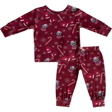 A Merry Woofmas Bamboo Pajama Set, Burgundy - Two Pieces - 1