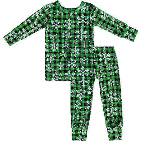 Pine Lumber Snowflake Bamboo Pajama Set, Green