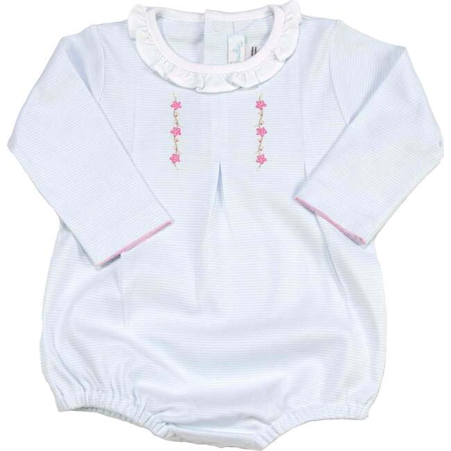 Embroidered Striped Bubble, Light Blue - Rompers - 1