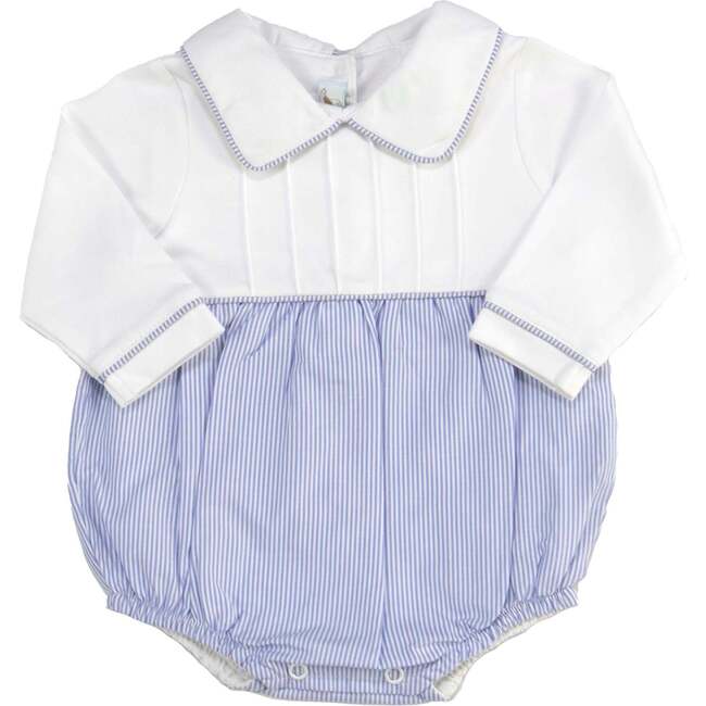 Jersey Pleated Striped Bubble, White/Light Blue - Rompers - 1