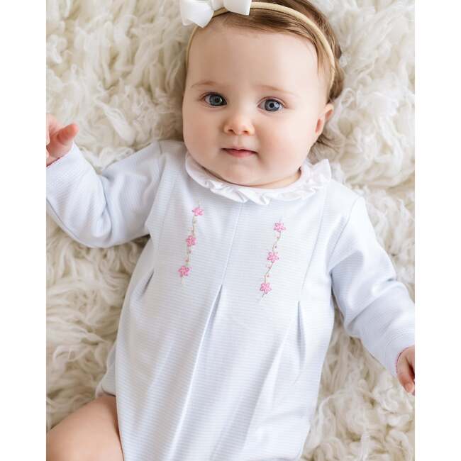 Embroidered Striped Bubble, Light Blue - Rompers - 3