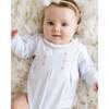 Embroidered Striped Bubble, Light Blue - Rompers - 3