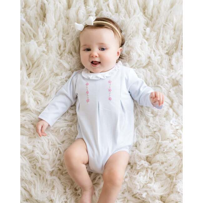 Embroidered Striped Bubble, Light Blue - Rompers - 4