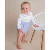 Jersey Pleated Striped Bubble, White/Light Blue - Rompers - 2