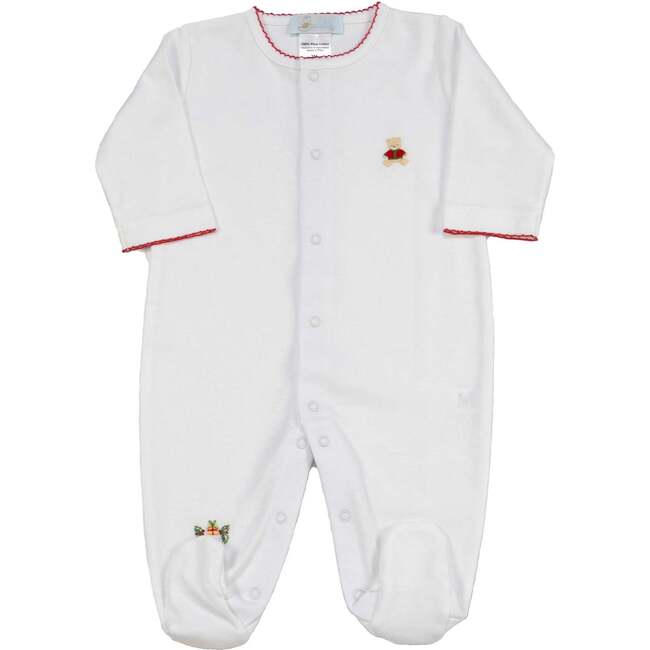 Christmas Bear Footie, White/Red Trim - One Pieces - 1