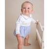Jersey Pleated Striped Bubble, White/Light Blue - Rompers - 4