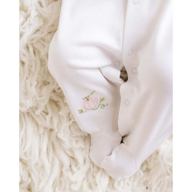 Pastel Pumpkin Footie, White/Pink Trim - Footie Pajamas - 4