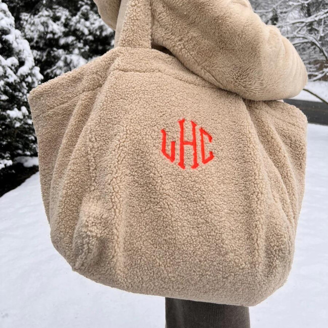 Monogrammable Slouchy Teddy Tote, Neutral - Bags - 2