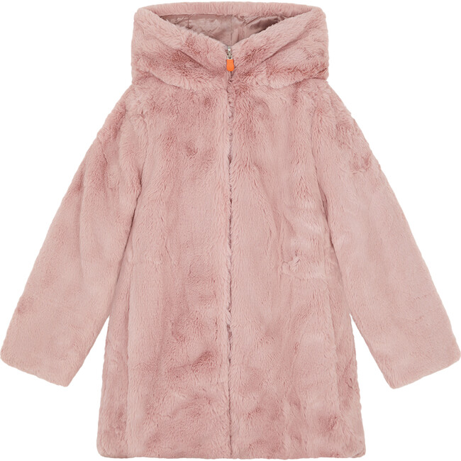 Girls Fury Reversible Faux Fur Hooded Coat, Blush Pink - Coats - 1