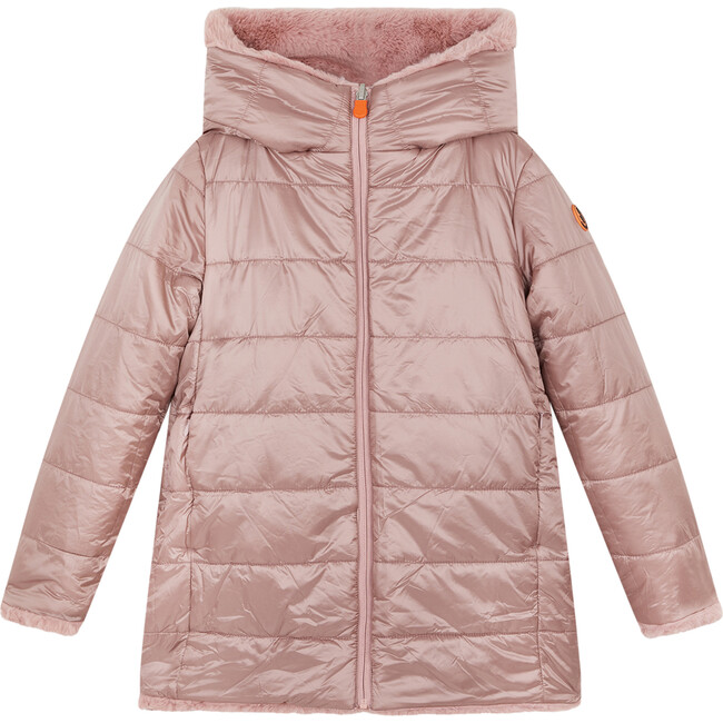 Girls Fury Reversible Faux Fur Hooded Coat, Blush Pink - Coats - 2