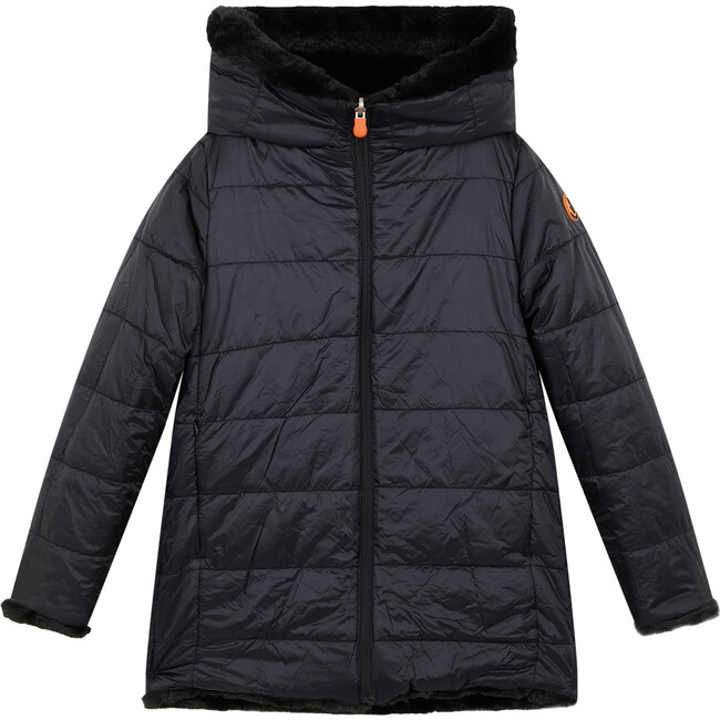 Girls Fury Reversible Faux Fur Hooded Coat, Black - Coats - 2