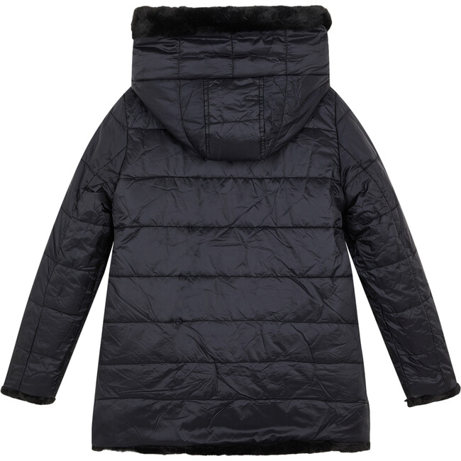 Girls Fury Reversible Faux Fur Hooded Coat, Black - Coats - 4