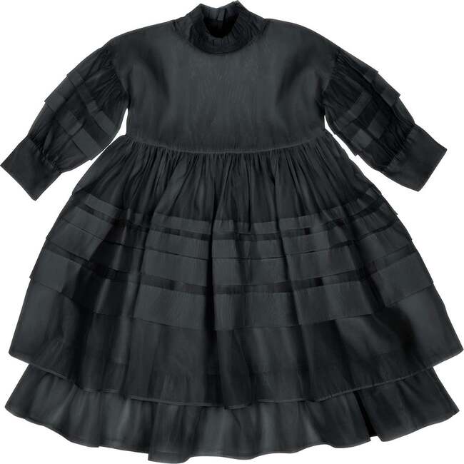Girls Special Occasion Pleated Organza Dress, Black