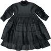 Girls Special Occasion Pleated Organza Dress, Black - Dresses - 1 - thumbnail