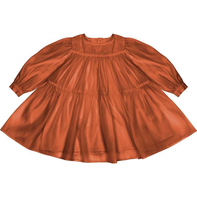 Girls Special Occasion Layered Organza Dress, Rust - Dresses - 1