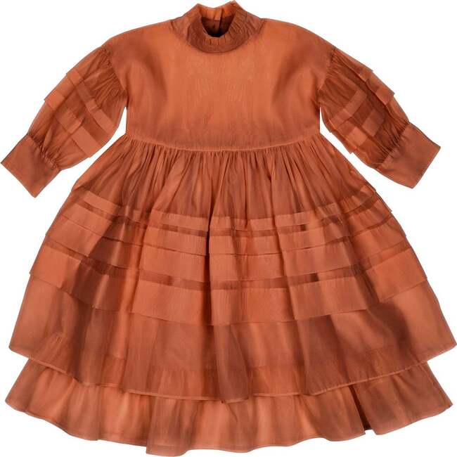 Girls Special Occasion Pleated Organza Dress, Rust