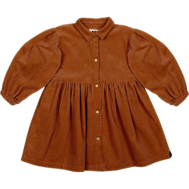 Girls Corduroy Shirt Dress, Rust - Dresses - 1