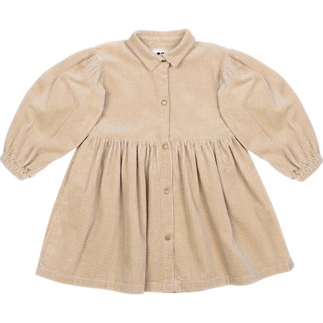 Girls Corduroy Shirt Dress, Beige - Dresses - 1