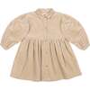 Girls Corduroy Shirt Dress, Beige - Dresses - 1 - thumbnail
