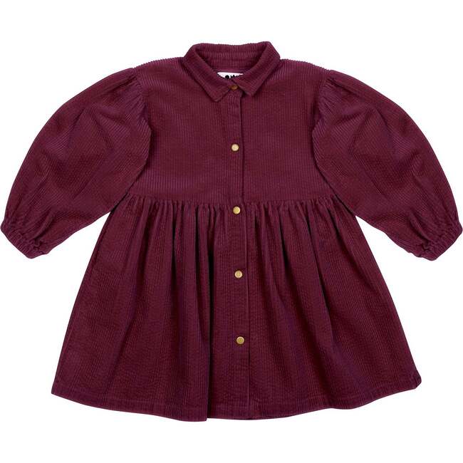 Girls Corduroy Shirt Dress, Plum - Dresses - 1
