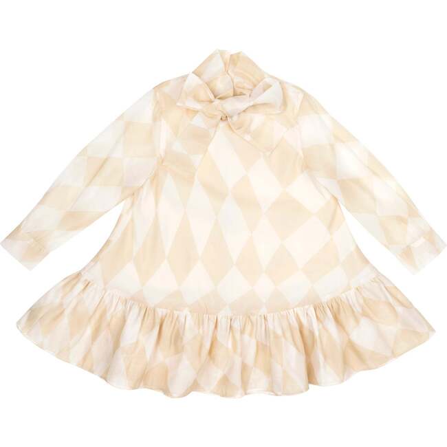 Girls Special Occasion Dress with a Bow, Beige