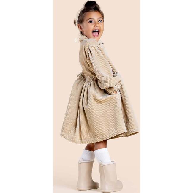 Girls Corduroy Shirt Dress, Beige - Dresses - 2