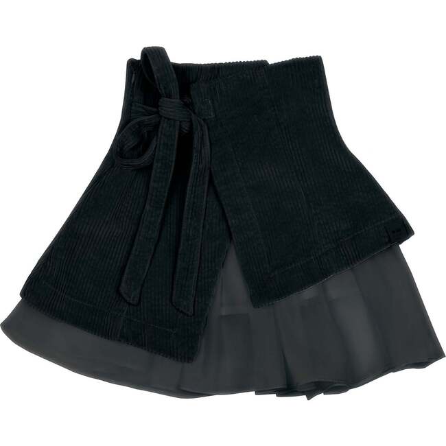 Girls Corduroy and Organza Skirt, Black